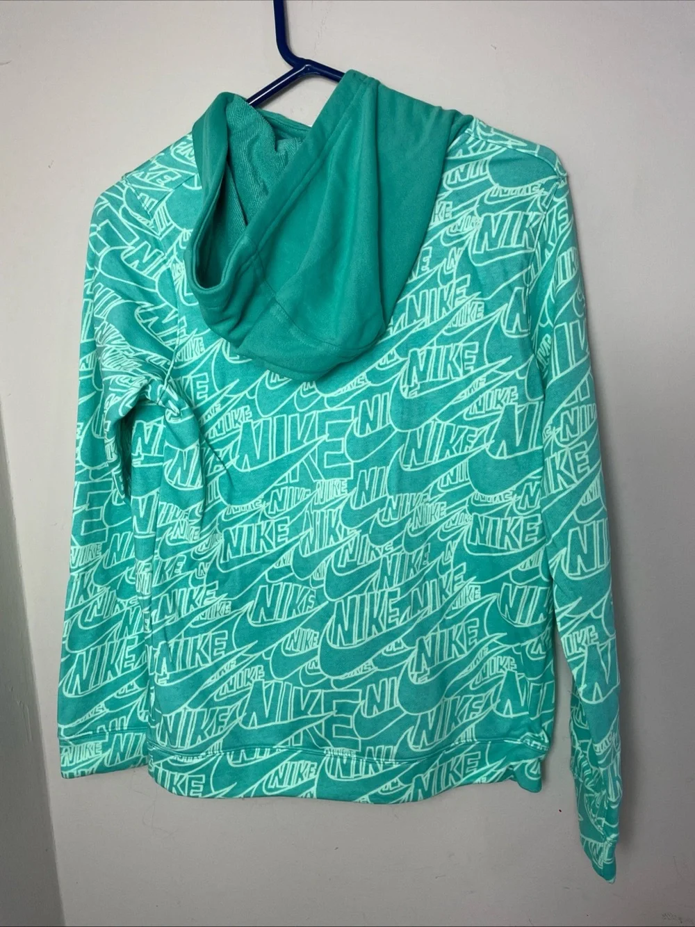 Nike Youth Teal All-Over Logo Hoodie with Orange Swoosh size Youth XL